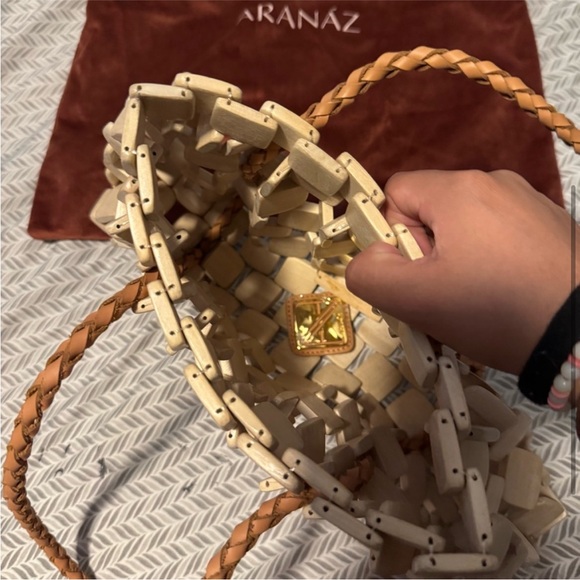 Aranaz Stela Wood Beaded Shoulder Bag Leather Straps - Picture 3 of 3